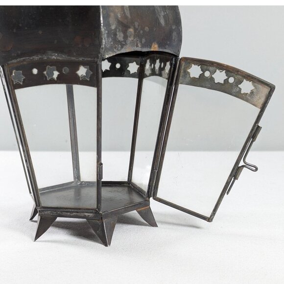 Vintage Moroccan metal pendant lantern, Small Ottoman Islamic porch foyer - Picture 3 of 10